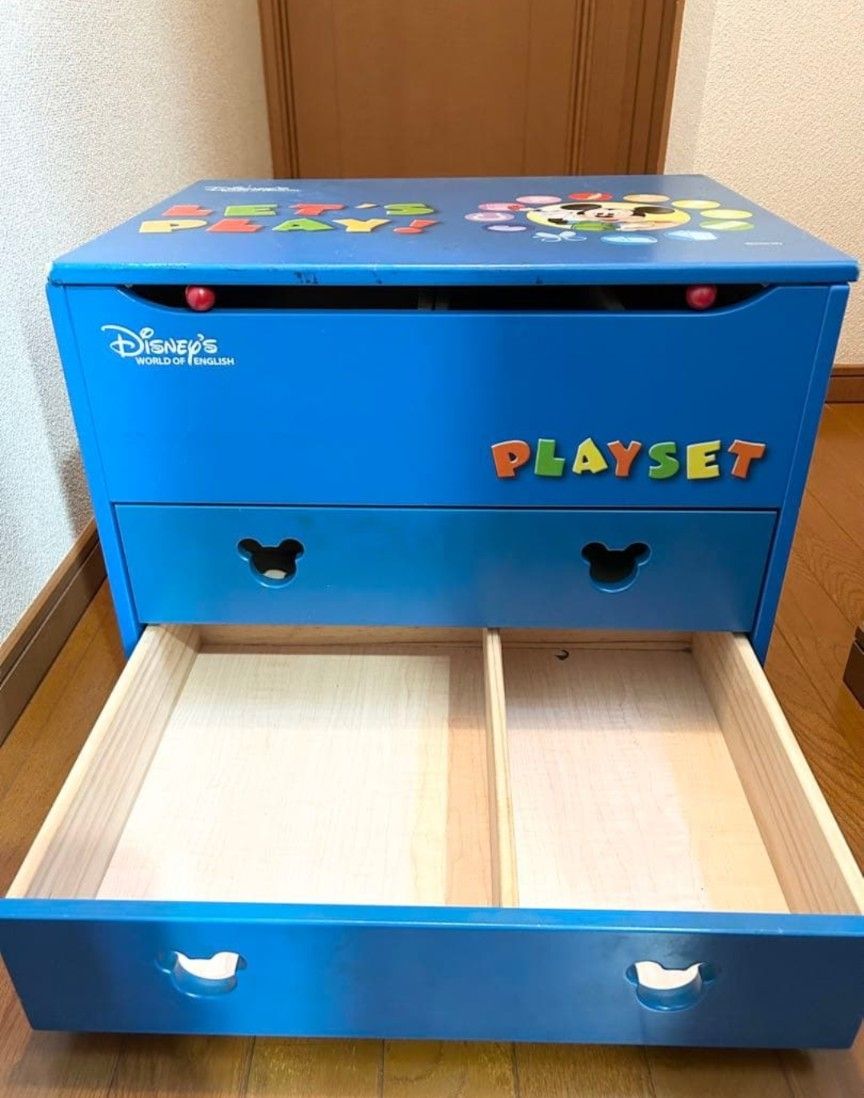 ディズニー英語システム DWE レッツプレイ 収納棚 チェスト ブルー