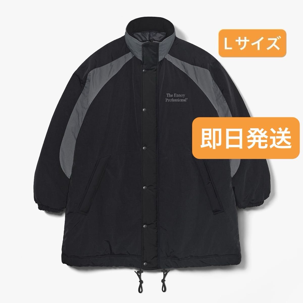 PADDED NYLON BENCH COAT (BLACK/GRAY) Lサイズ ENNOY ベンチコート