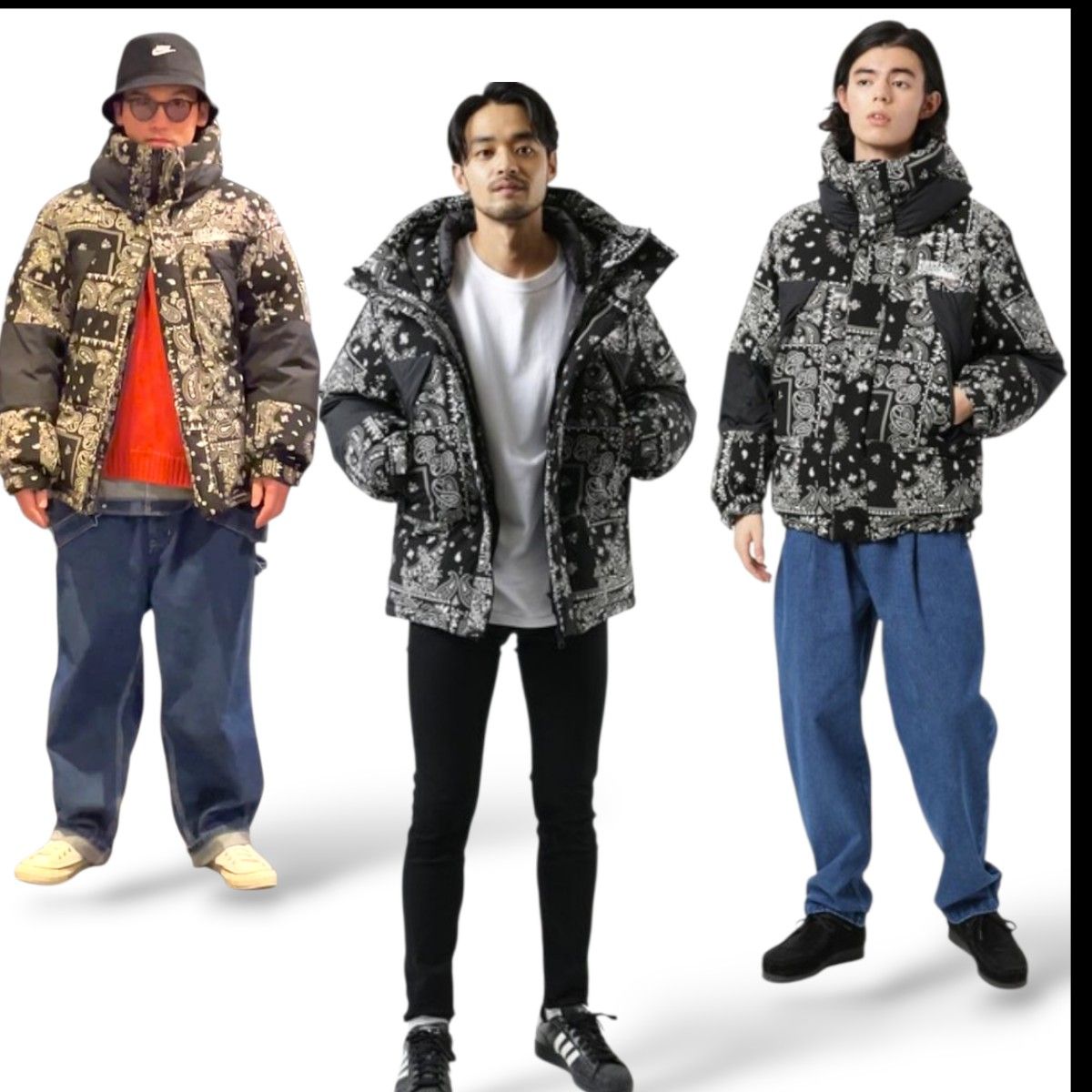 希少XL ファーストダウン×フリークスストア 別注 ペイズリー ダウン 黒