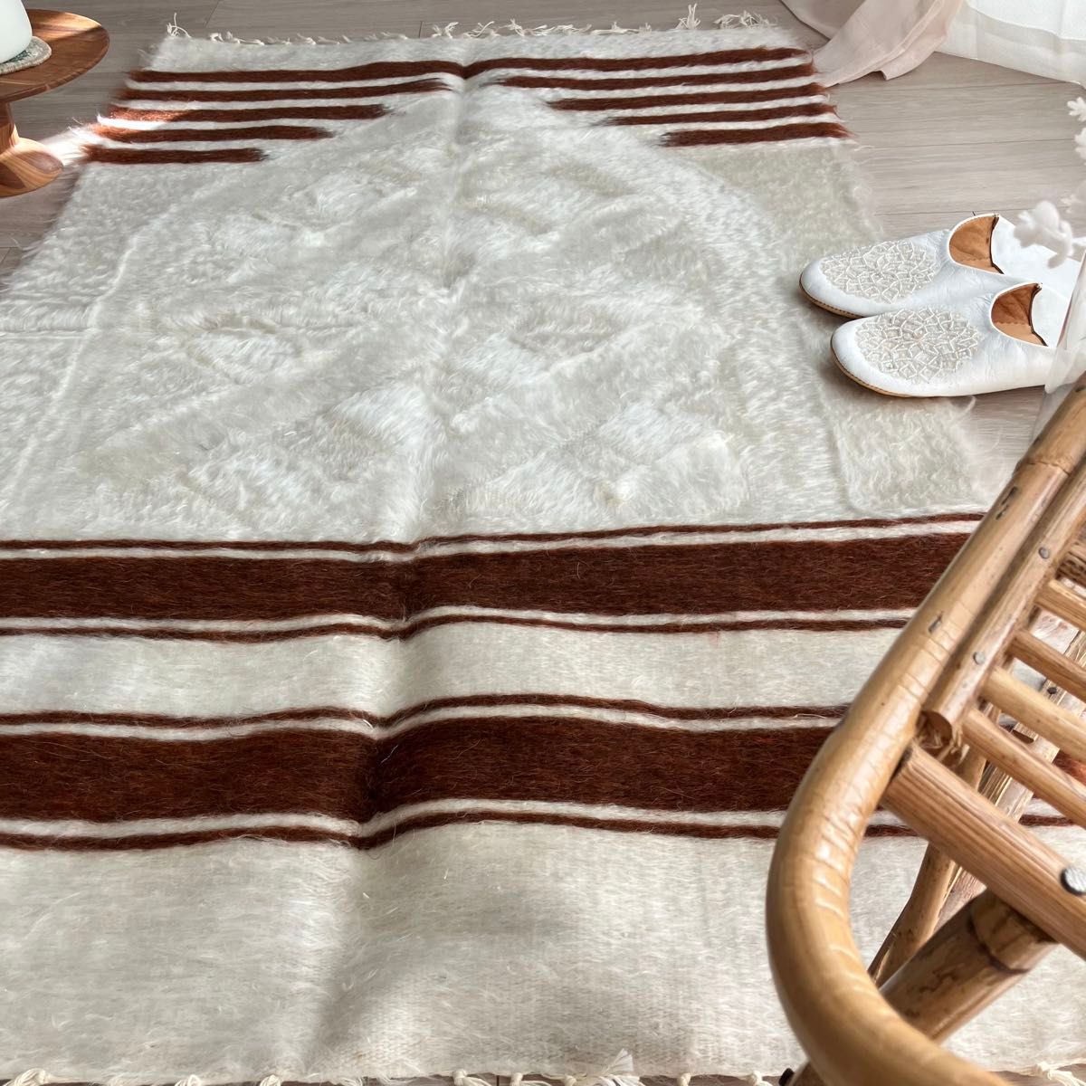 新品wool100％ オフホワイトチョコ バッターニエ トルコヴィンテージ