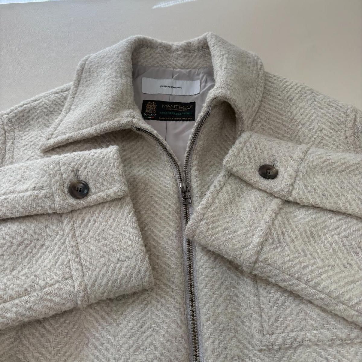 美品 ジャーナルスタンダード MANTECOビッグヘリンボンシャツブルゾン