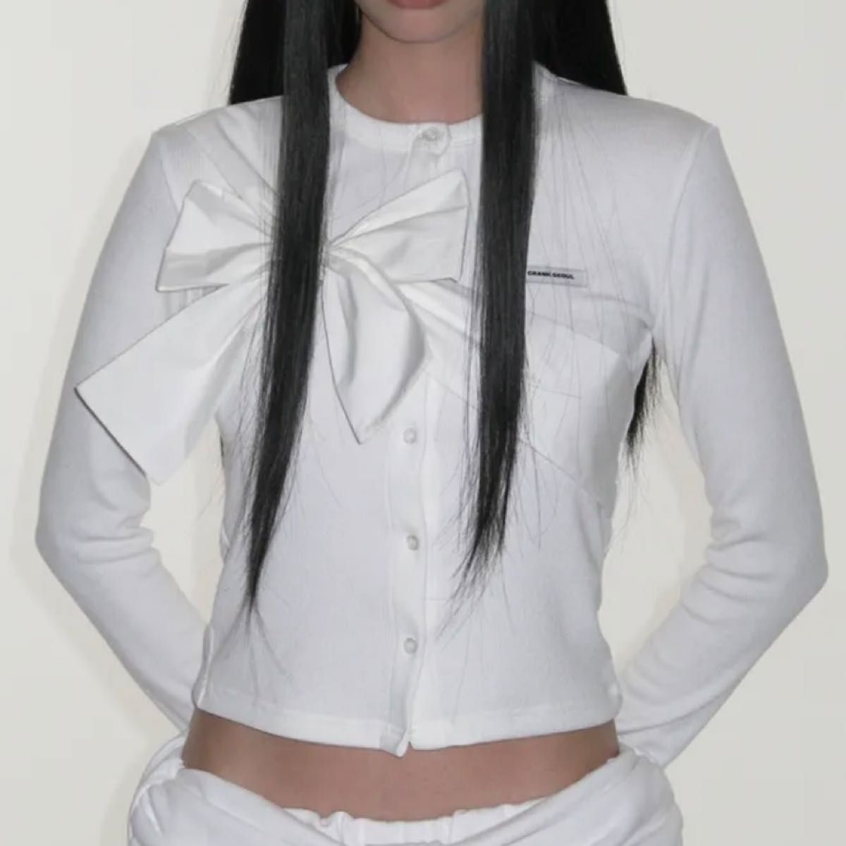 CRANK Ribbon Tide Knit Cardigan White リボン カーディガン 白