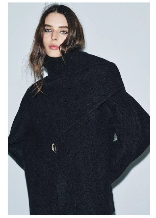 ZARA ザラ S ショートニットコート スカーフ付き ネイビー｜Yahoo