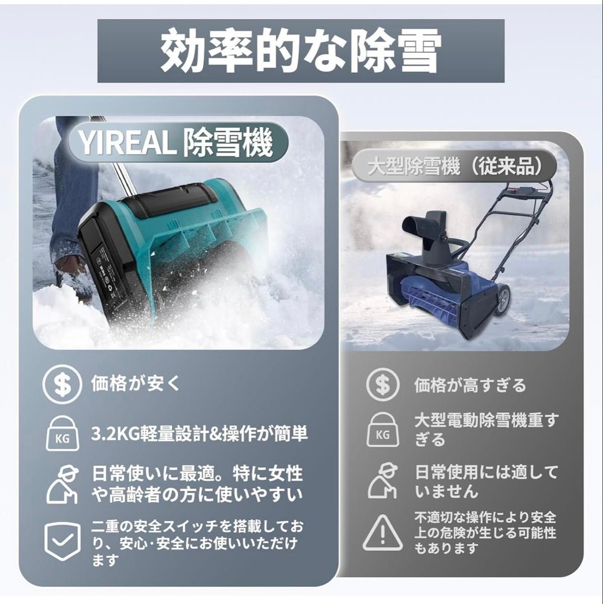 除雪機 電動除雪機【 2025改良強化版 ・強力除雪・除雪方向を360度左右