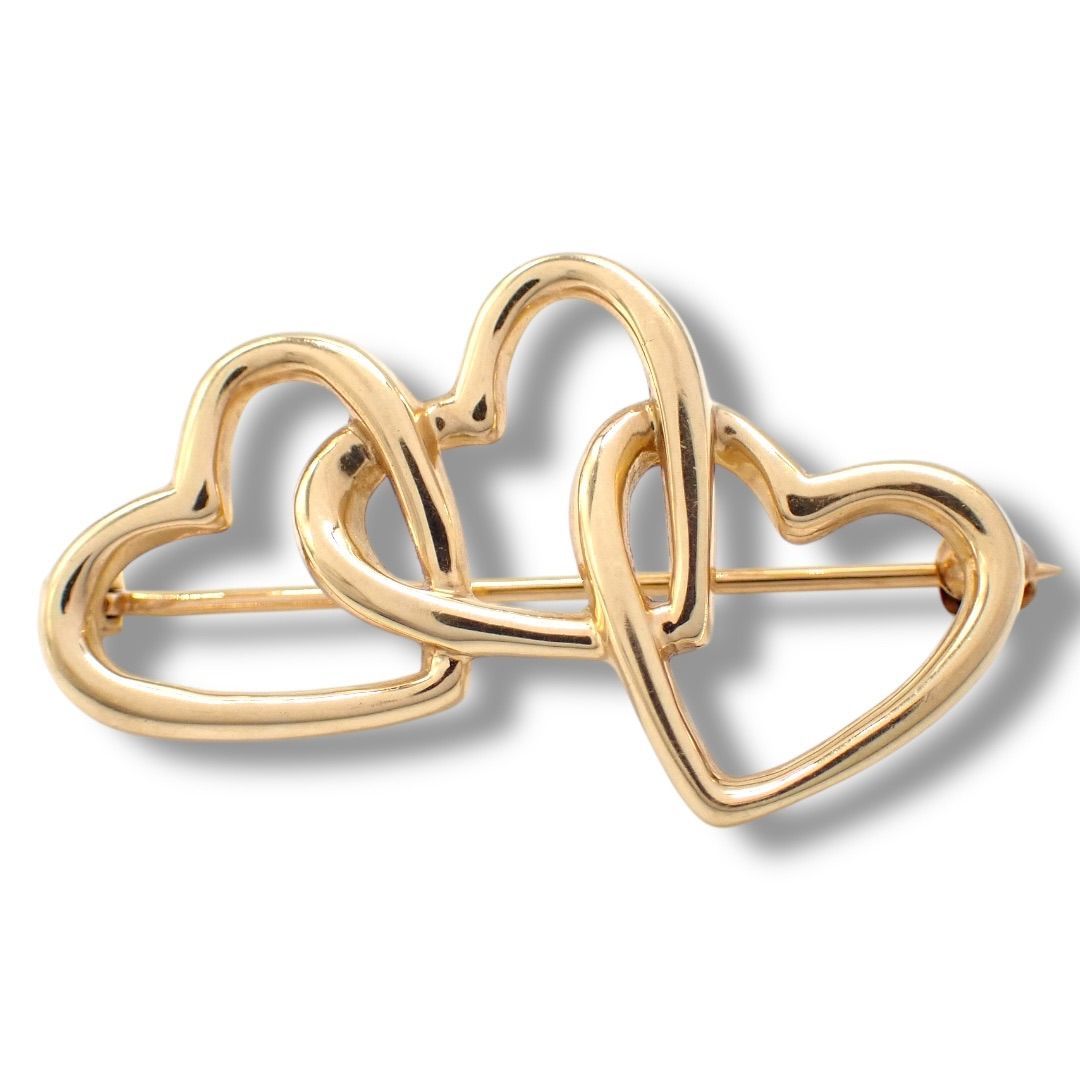 TIFFANY ティファニー トリプルハート ブローチ K14 YG イエロー