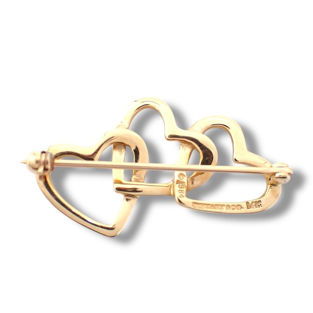 TIFFANY ティファニー トリプルハート ブローチ K14 YG イエロー
