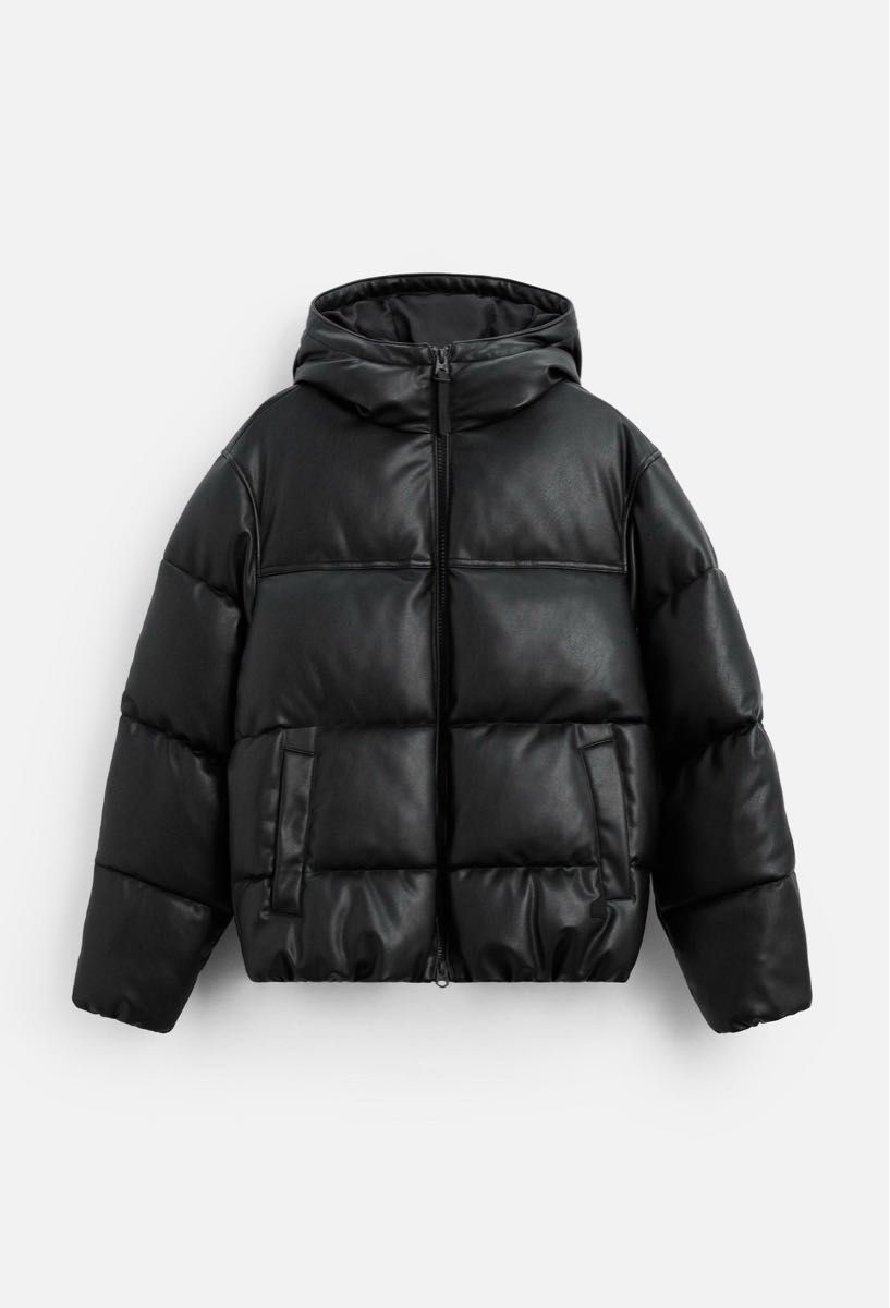 ZARA ザラ フェイクレザーパフジャケット アウター ブラック XL ダウン