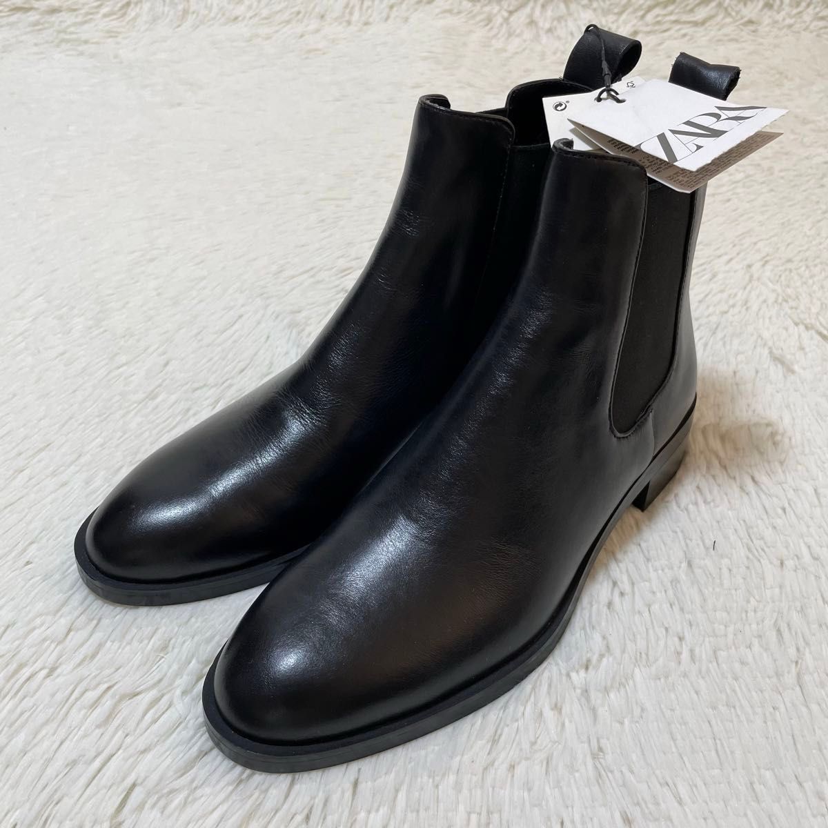 新品未使用品 ZARA サイドゴアブーツ 本革 黒 25 5cm メンズ ザラ