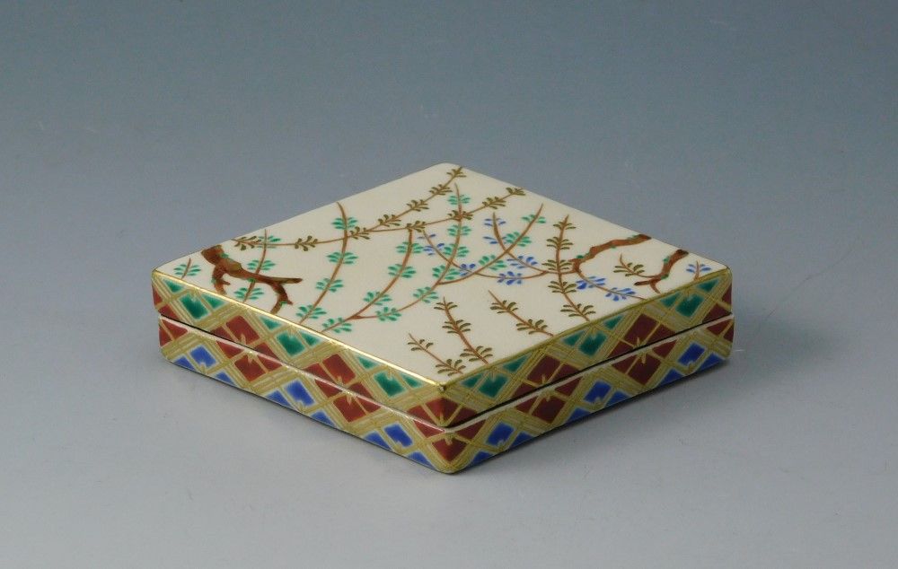 三代 中村秋峰『仁清菱柳桜絵 香合』茶道具 京焼 清水焼 香道具 真作