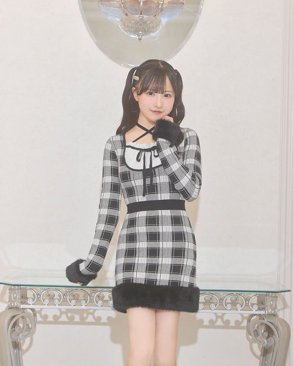 ミシェルマカロン クロスリボンチェックファーワンピ xs｜Yahoo!フリマ