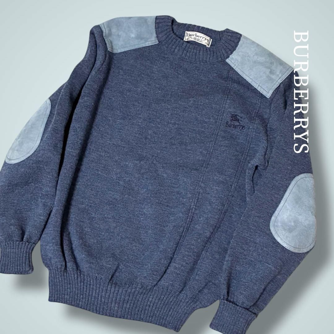 90s バーバリーズ ウールニット ロゴホース刺繍 エルボーパッチ 42