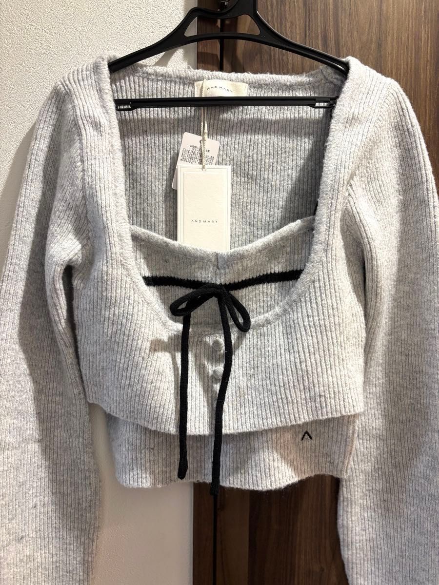 新品未使用タグ付き】ANDMARY アンドマリー Natalie ribbon set グレー