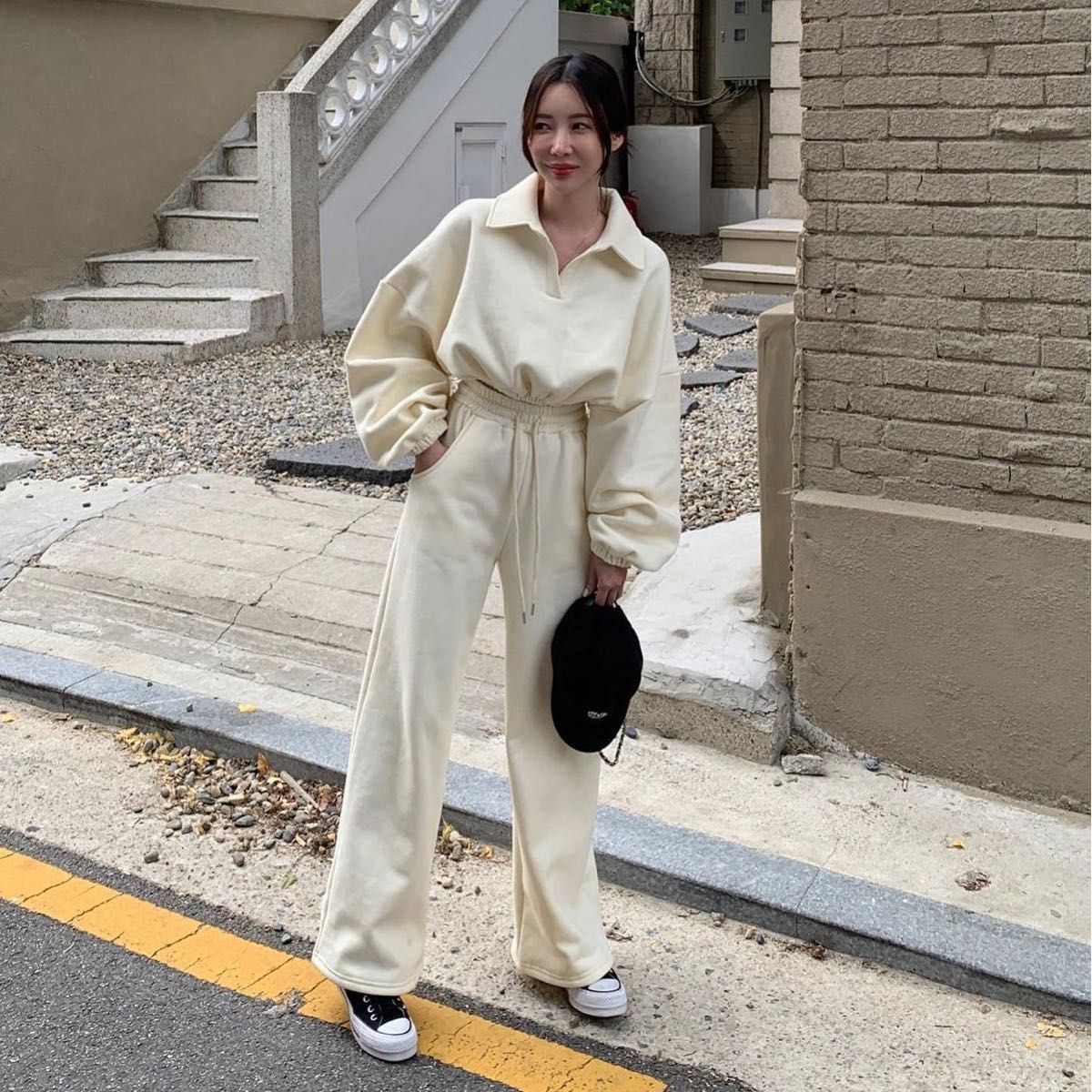 スウェットセットアップ レディース カジュアル ゆったり アイボリー