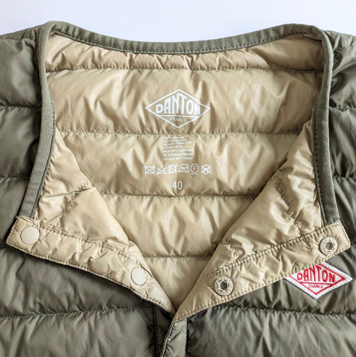 DANTON】クルーネック インナー ダウン ジャケット オリーブ 40サイズ