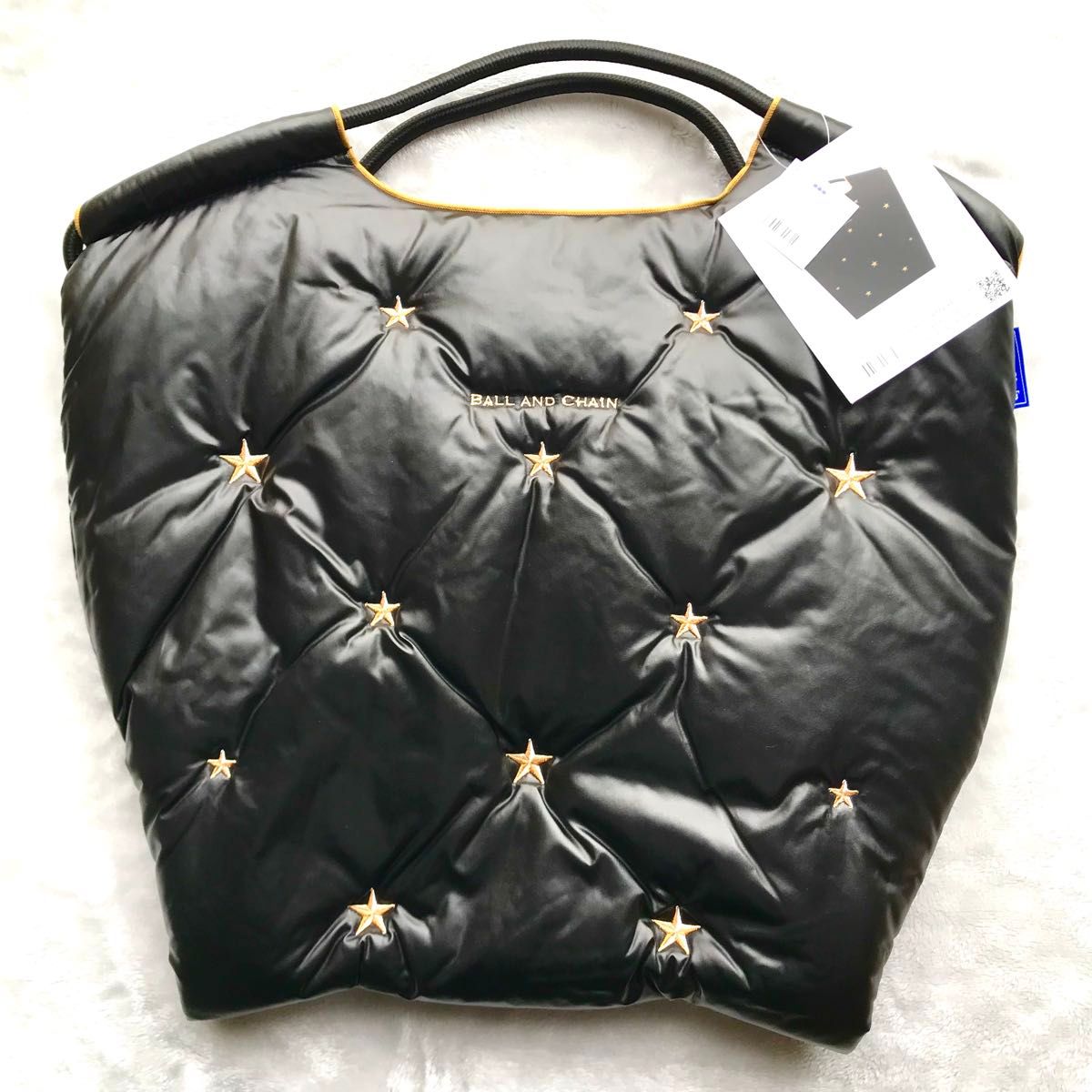 新品未使用 刺繍ゴールド ボールアンドチェーン 中綿 エコバッグ