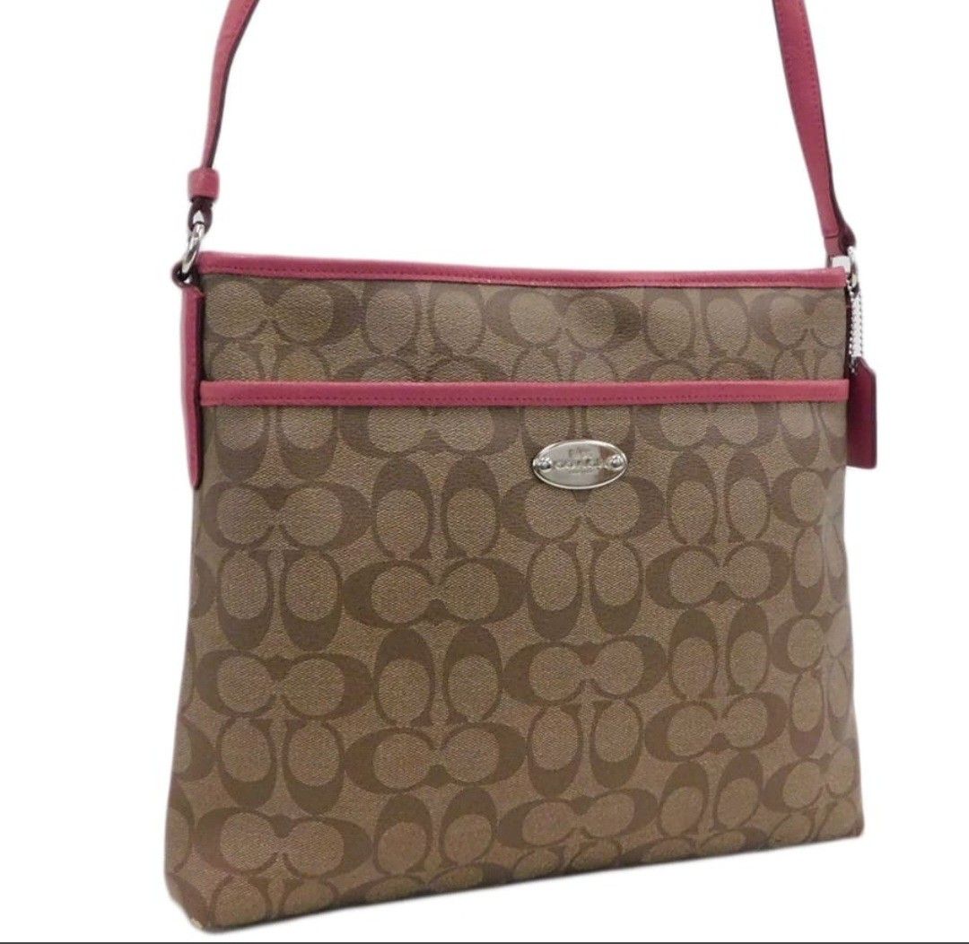 COACH コーチ シグネチャー ショルダーバッグ ブラウン ピンク｜Yahoo