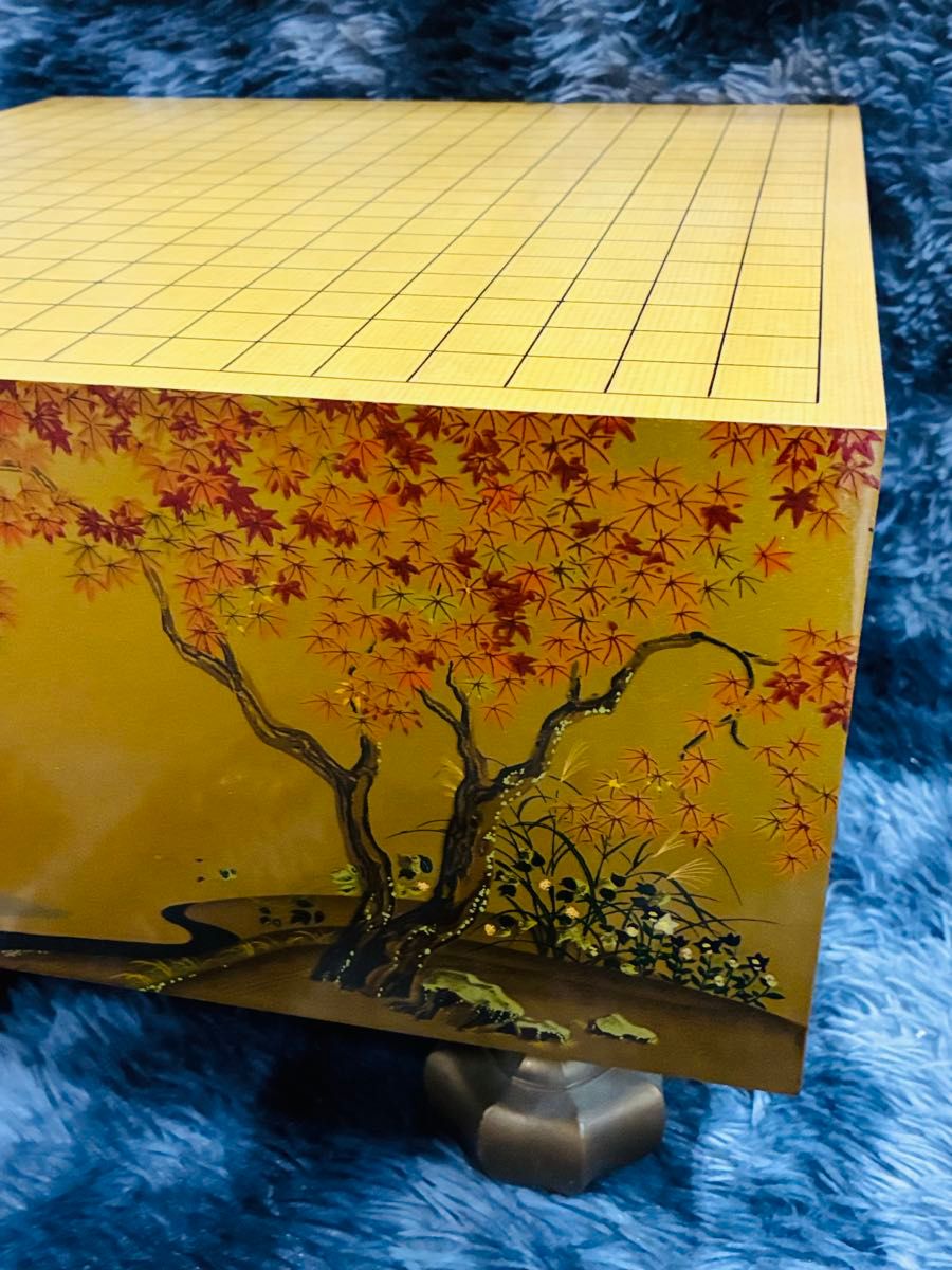 極上品 日本画家【野畑直子】作 金地漆絵四季花鳥図碁盤 碁笥 本蛤