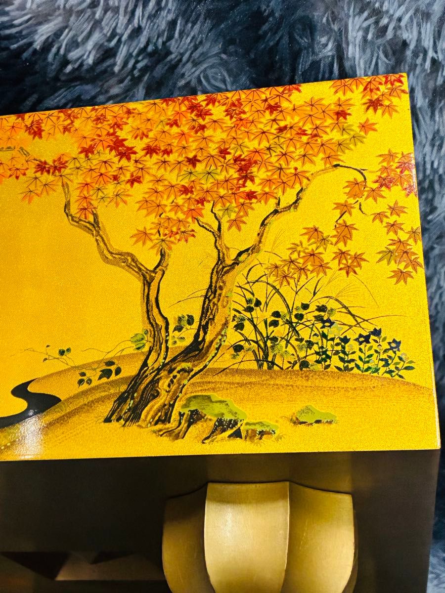 極上品 日本画家【野畑直子】作 金地漆絵四季花鳥図碁盤 碁笥 本蛤