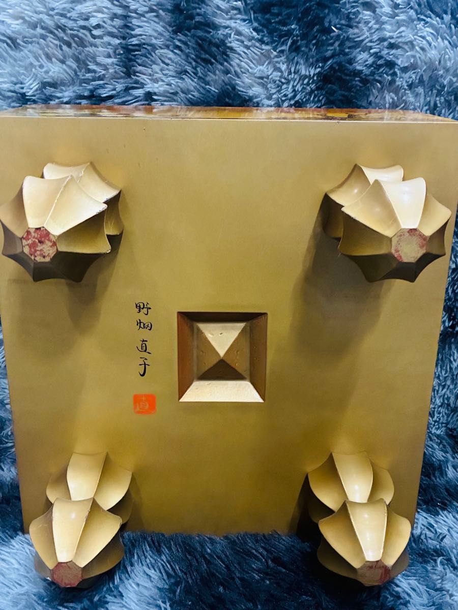 極上品 日本画家【野畑直子】作 金地漆絵四季花鳥図碁盤 碁笥 本蛤