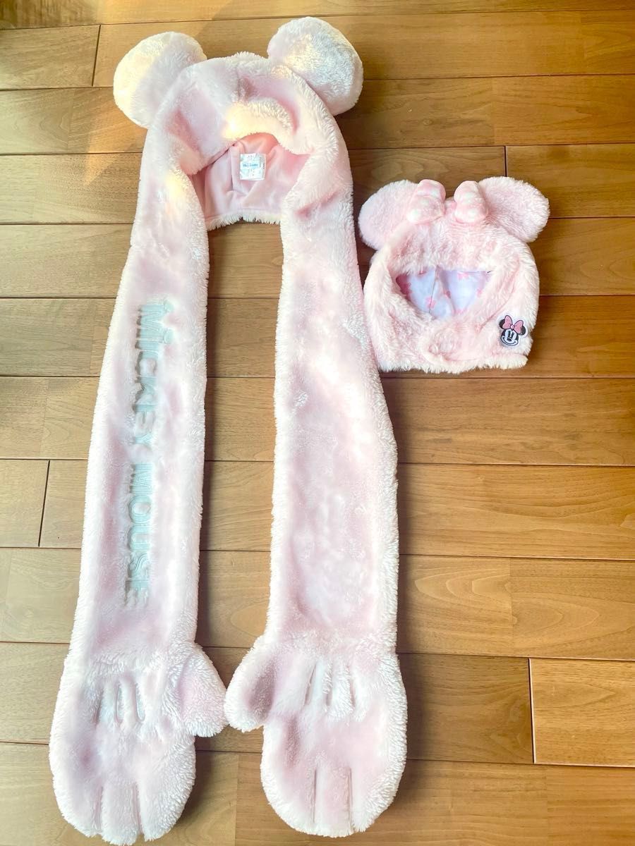 ディズニーリゾート フード付きマフラー 大人用 子供用 ミニー ファン