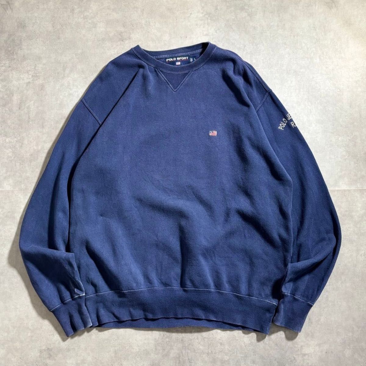 古着 90s POLO SPORT スウェット トレーナー ネイビー 星条旗 ロゴ