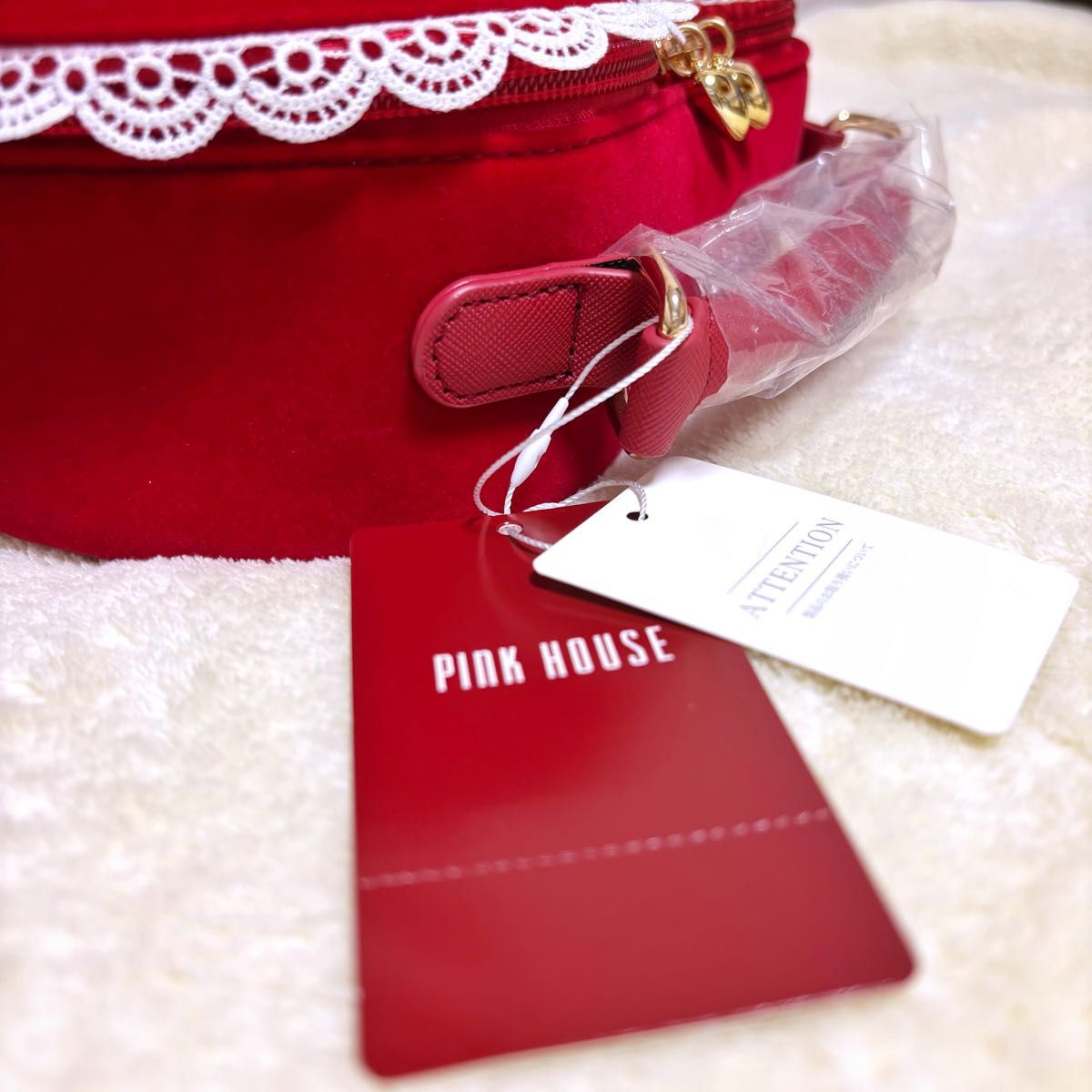 PINK HOUSE ハート型ベロアバッグ 赤 ショルダー ポシェット