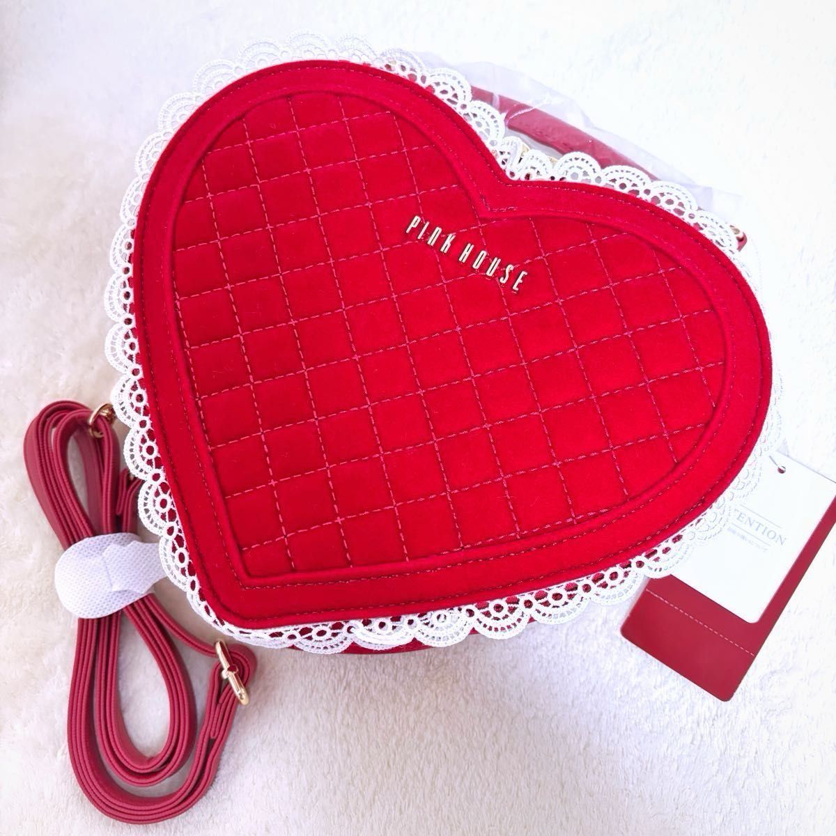 PINK HOUSE ハート型ベロアバッグ 赤 ショルダー ポシェット