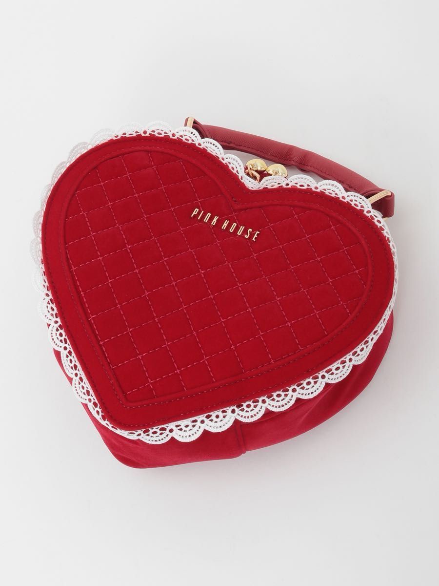PINK HOUSE ハート型ベロアバッグ 赤 ショルダー ポシェット
