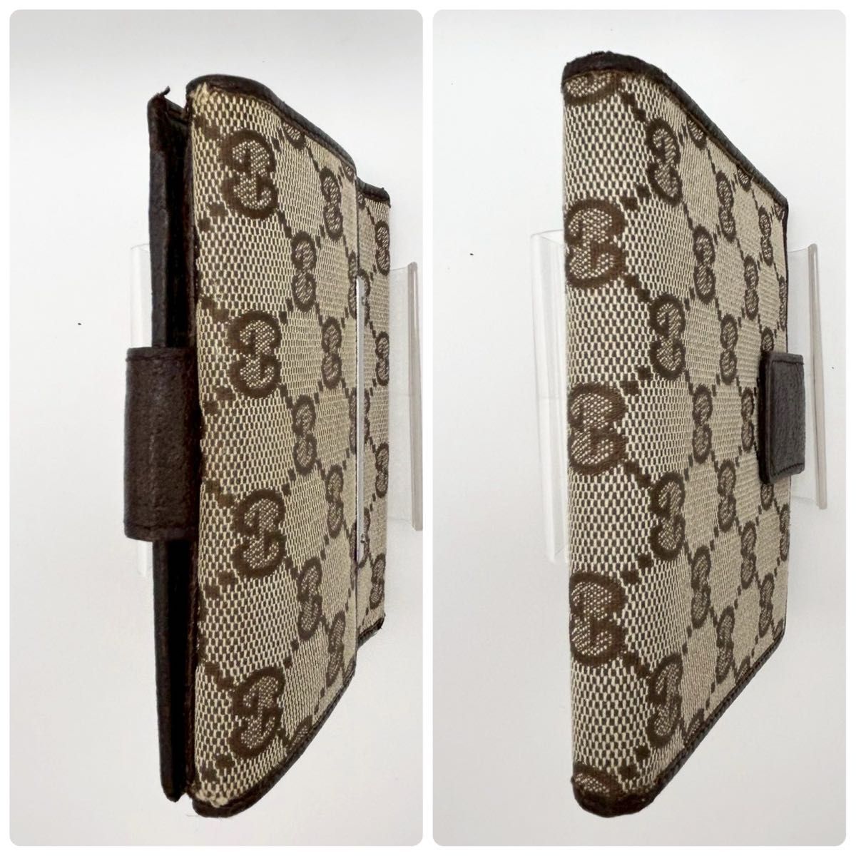 GUCCI グッチ 二つ折り財布 GGキャンバス レザー GG柄 ダークブラウン