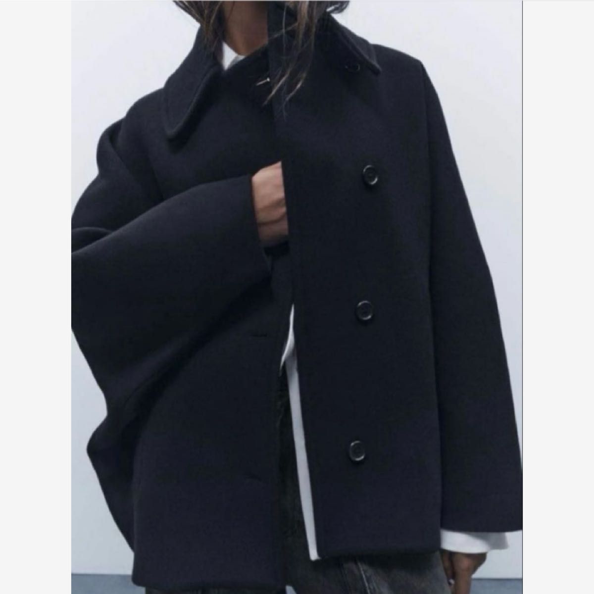 新品 ZARA ザラ クロップドMANTECOウールコート ブラック｜Yahoo