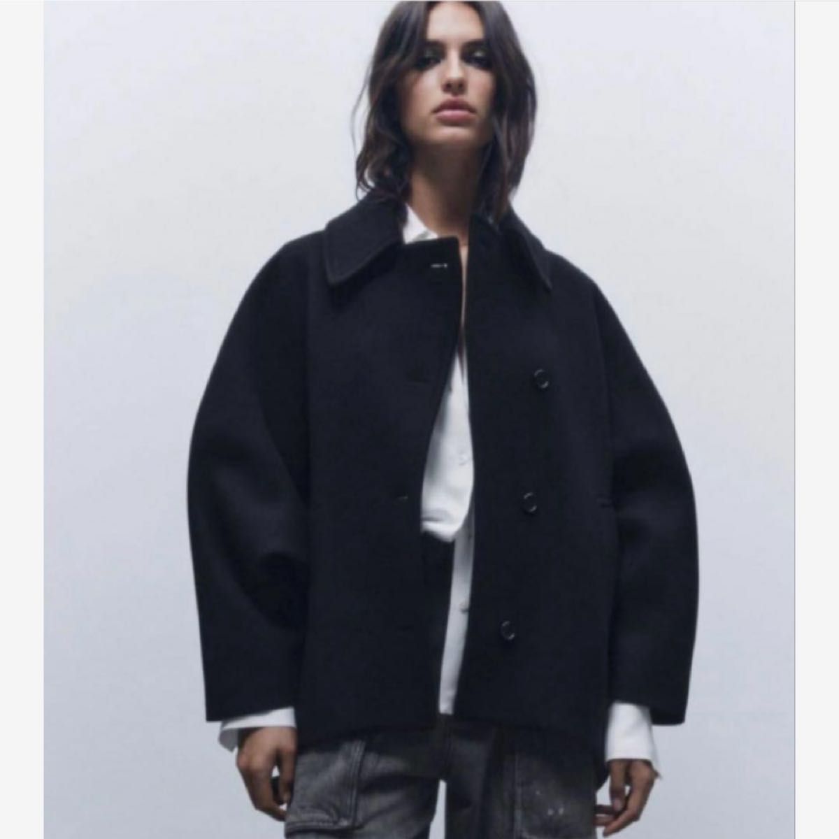 新品 ZARA ザラ クロップドMANTECOウールコート ブラック｜Yahoo