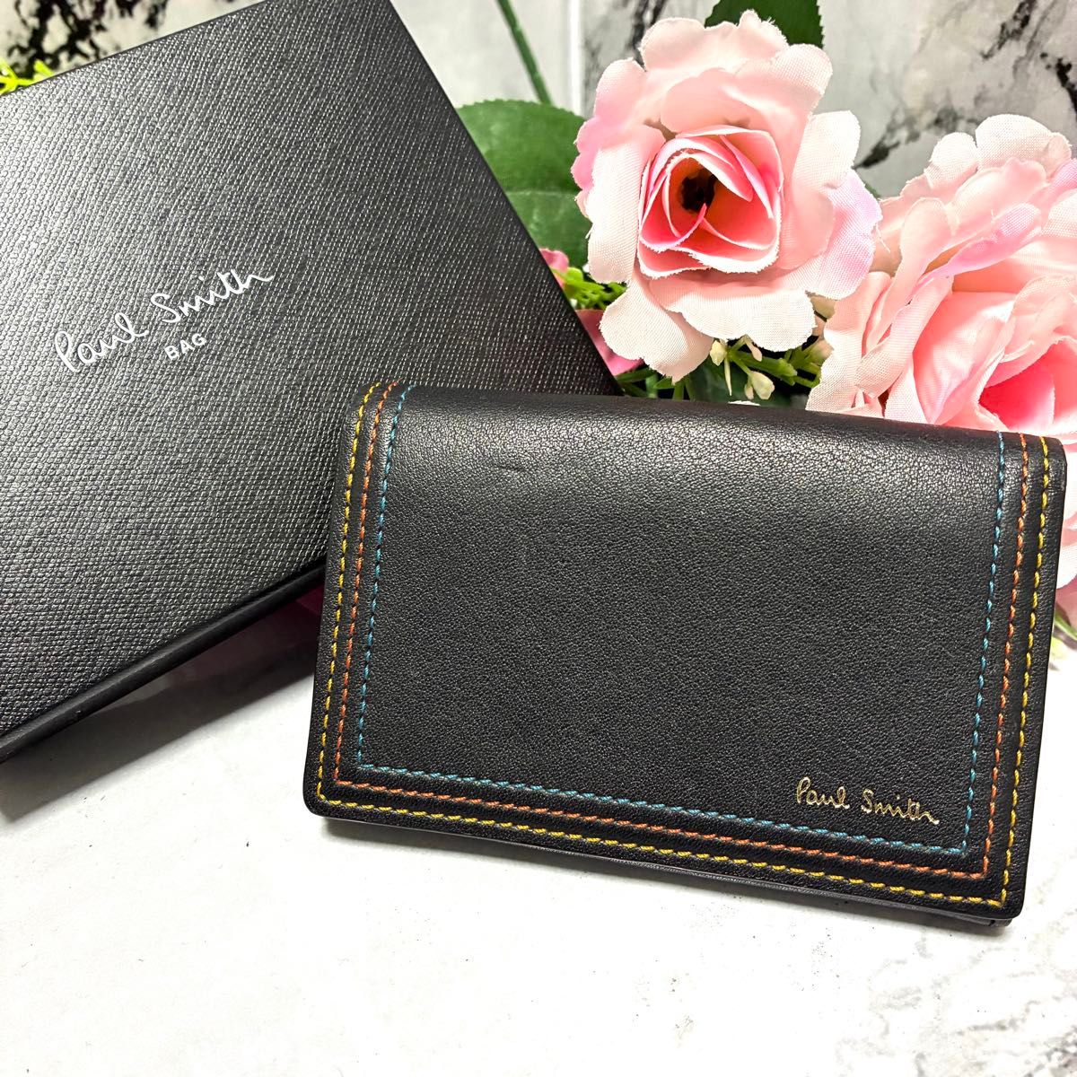 ほぼ未使用 ポールスミス 名刺入れ カードケース ブラック マルチ