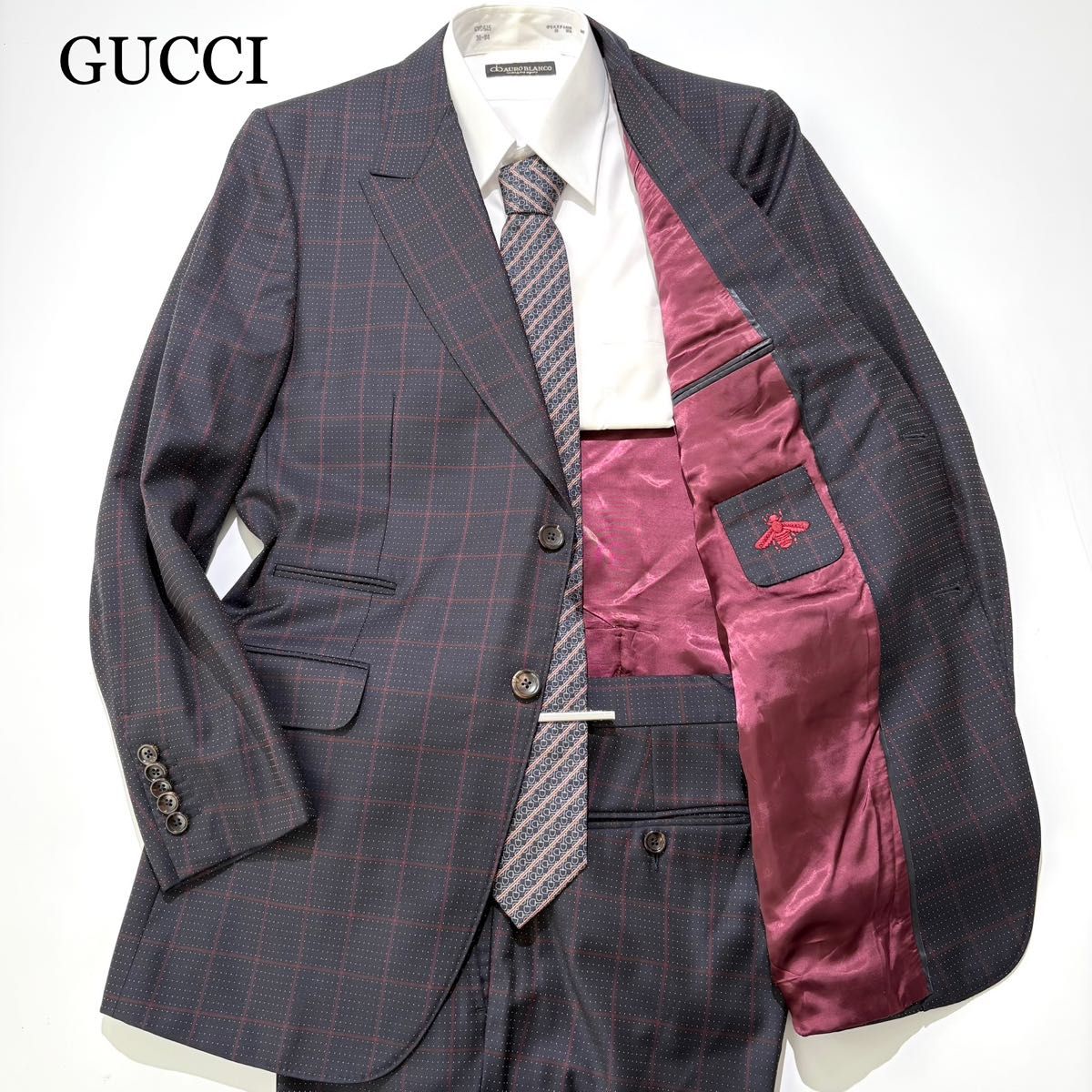現行 未使用級】GUCCI スーツ セットアップ 水玉 蜂 ネイビー 50