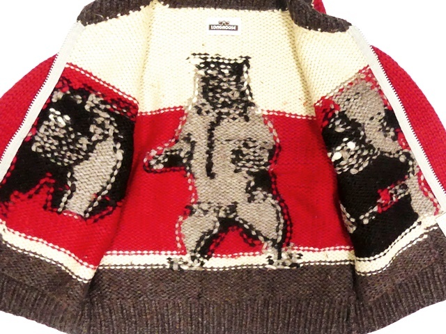 即決 カナダ製 LONGHOUSE メンズL位 カウチンセーター ロングハウス 熊