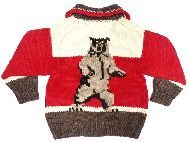 即決 カナダ製 LONGHOUSE メンズL位 カウチンセーター ロングハウス 熊