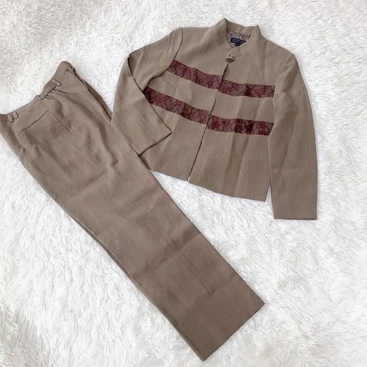 1104】アナイ 天竺×レースモヘア刺繍ジャケット ライトグレー