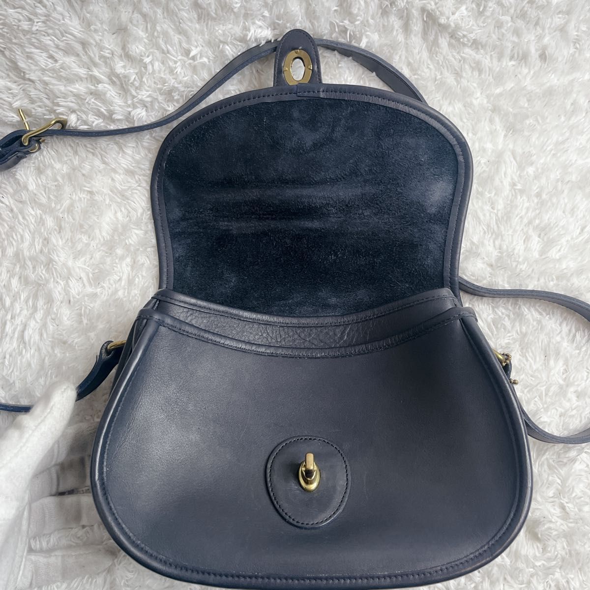 オールドコーチ ネイビー ターンロック ショルダーバッグ COACH レザー