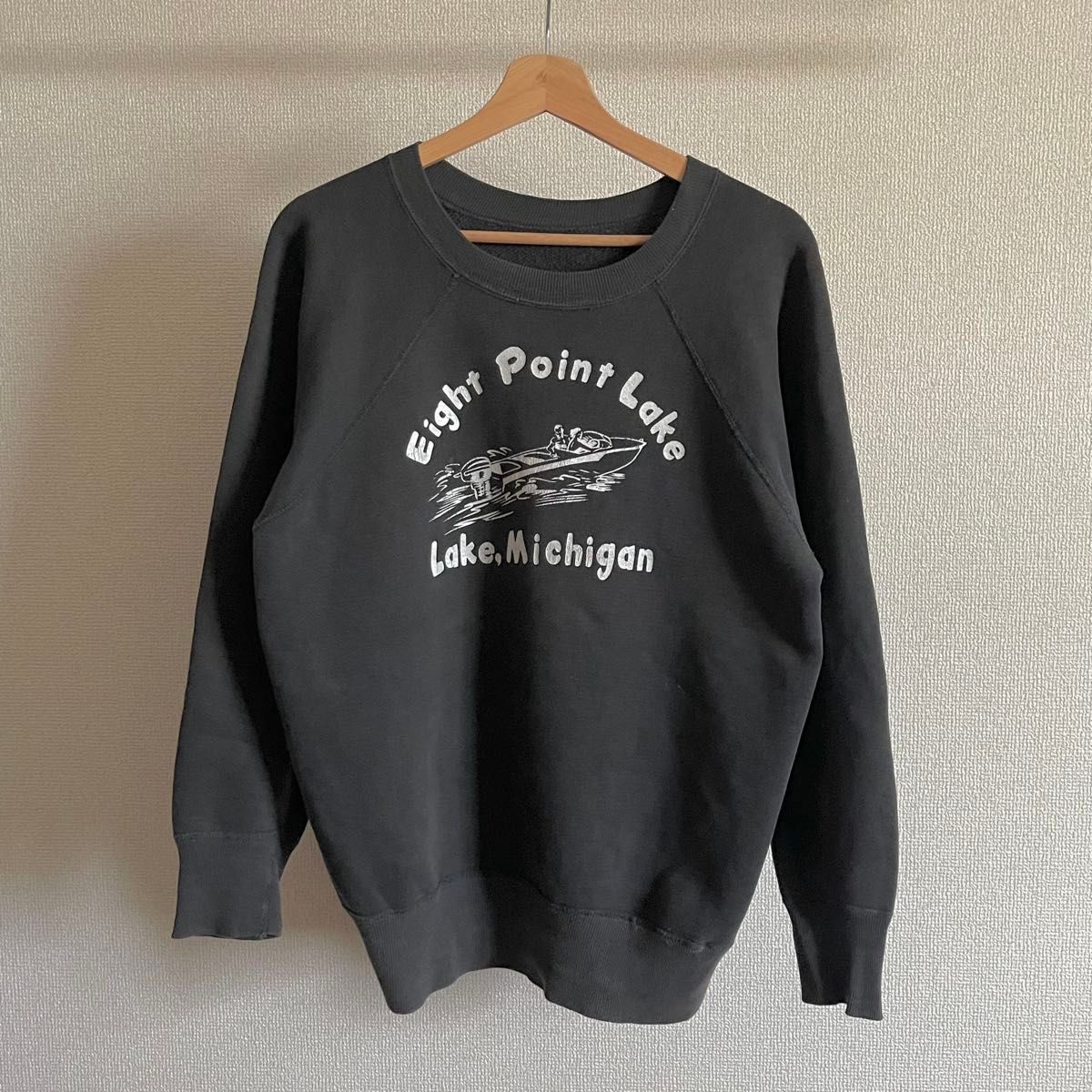 50s〜60s スウェット ヴィンテージ3段プリント フェード 墨黒 ブラック