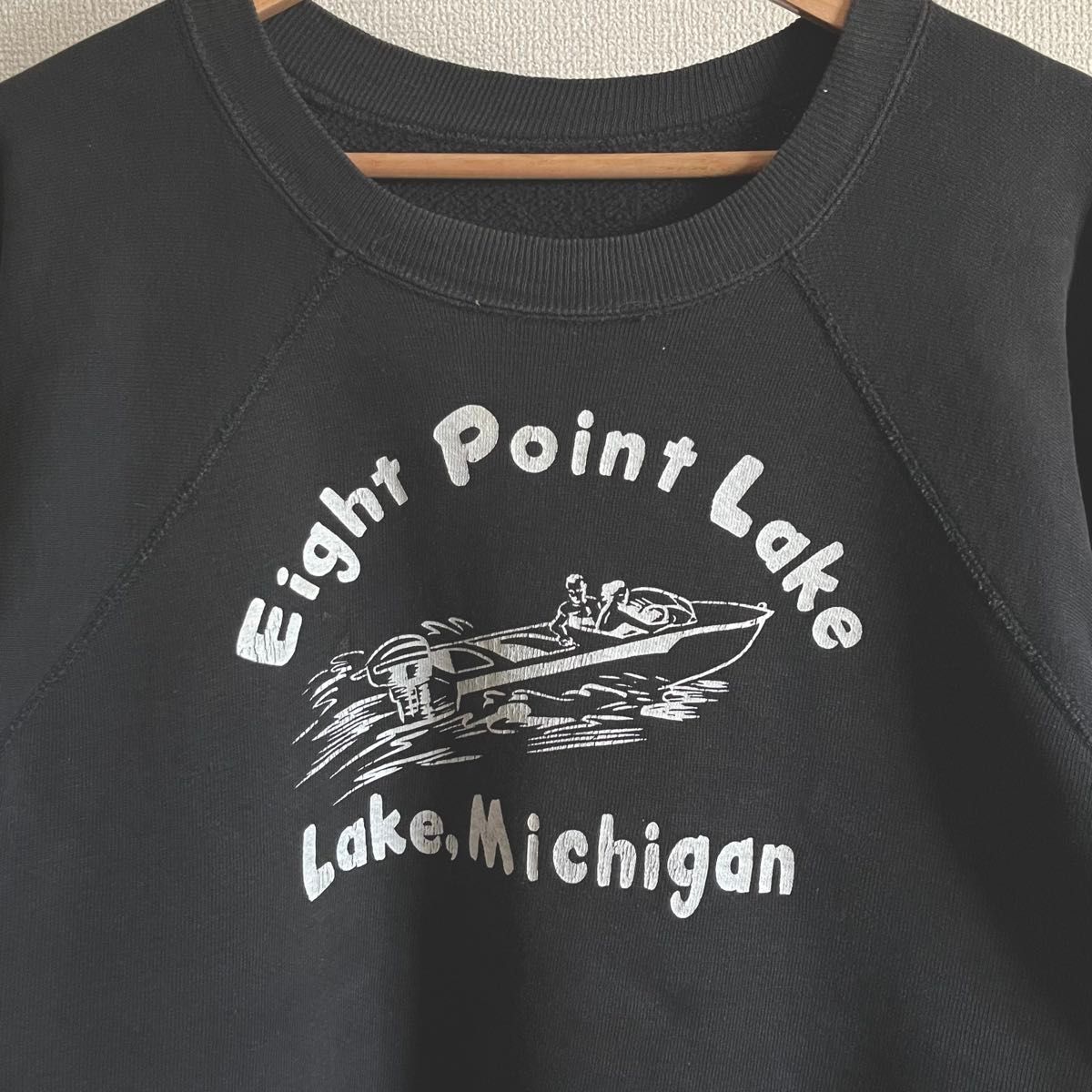 50s〜60s スウェット ヴィンテージ3段プリント フェード 墨黒 ブラック