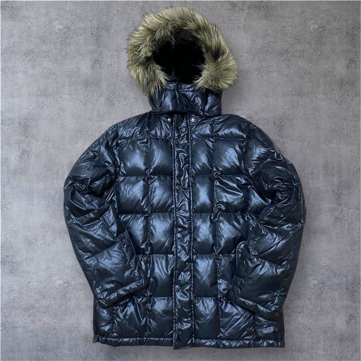 ユニクロ プレミアムダウンジャケット XL 黒 ファー 光沢 00s Y2K 平成
