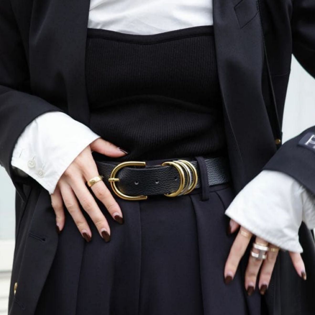 aLORS paris ベルト 70 アローパリ Cintura Anello di enigma 黒牛革