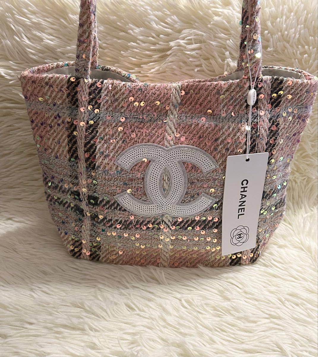 シャネル ツイード スパンコール入り トートバッグ シャネル