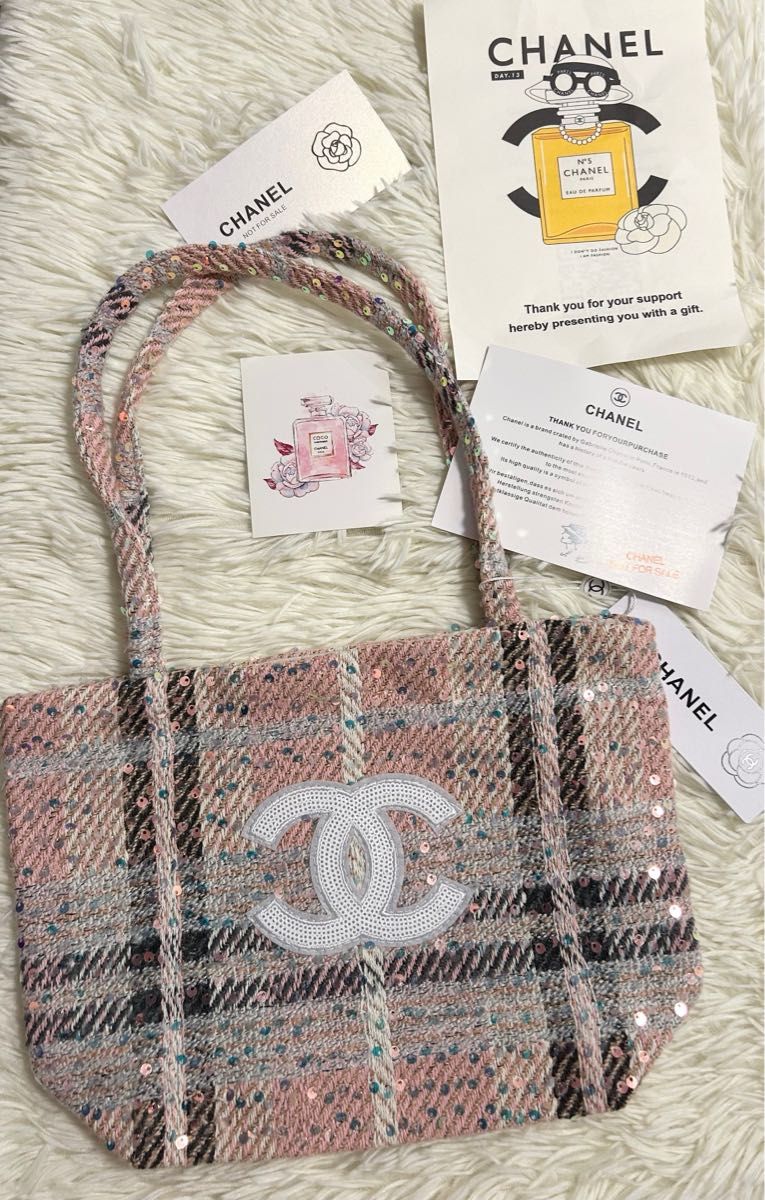 シャネル ツイード スパンコール入り トートバッグ シャネル