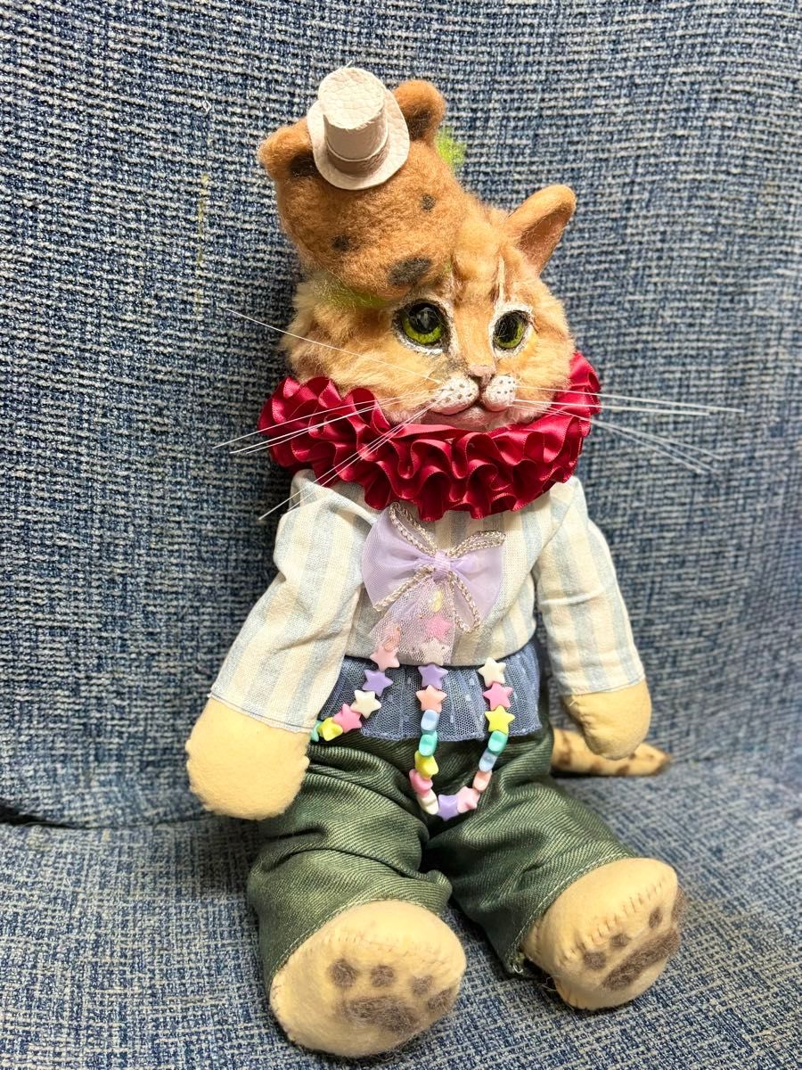 A猫 アンティークな茶トラ猫のアートドール【ハンドメイド ぬいぐるみ