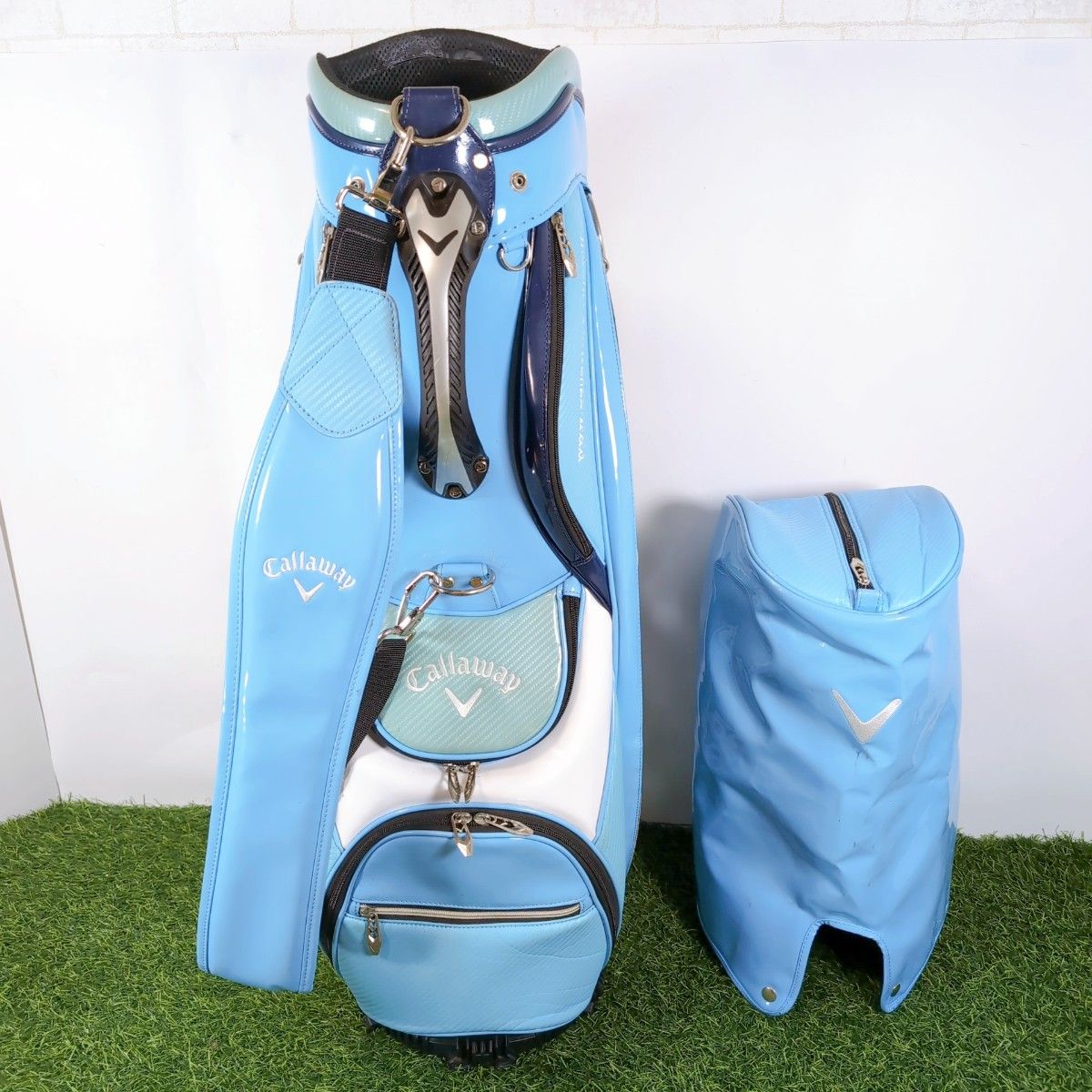 Callaway キャロウェイ ゴルフ キャディバッグ エナメル 青 白 4分割