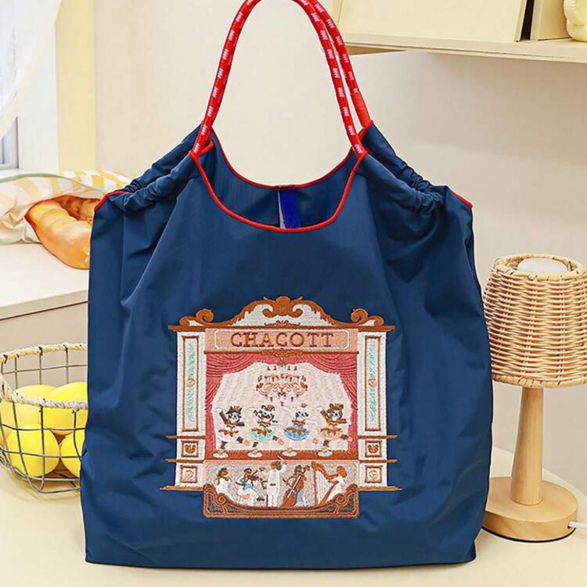 Chacottポーチチャームと 刺繍エコバッグのセット ネイビー Chacott