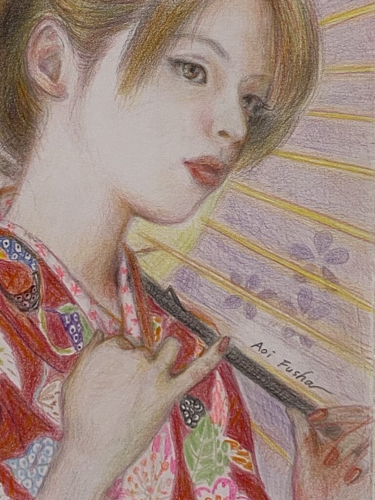 葵風紗 新作 原画 真作 手描きイラスト オリジナル 女の子 色鉛筆画