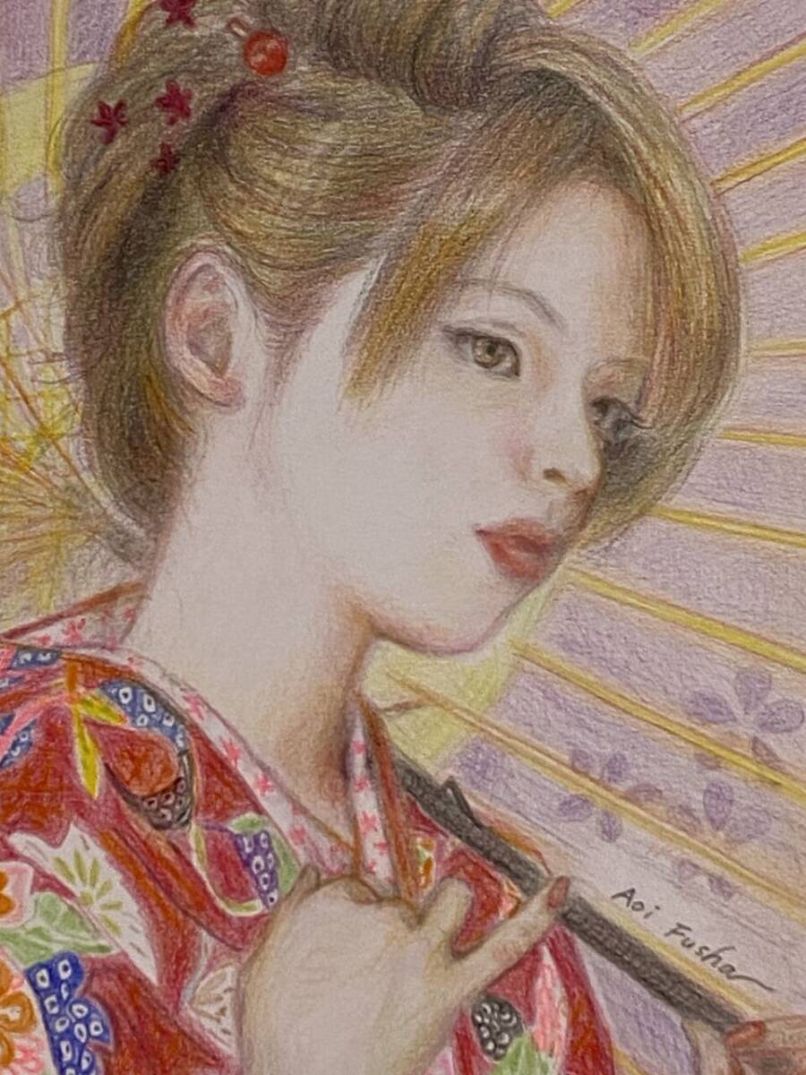 葵風紗 新作 原画 真作 手描きイラスト オリジナル 女の子 色鉛筆画
