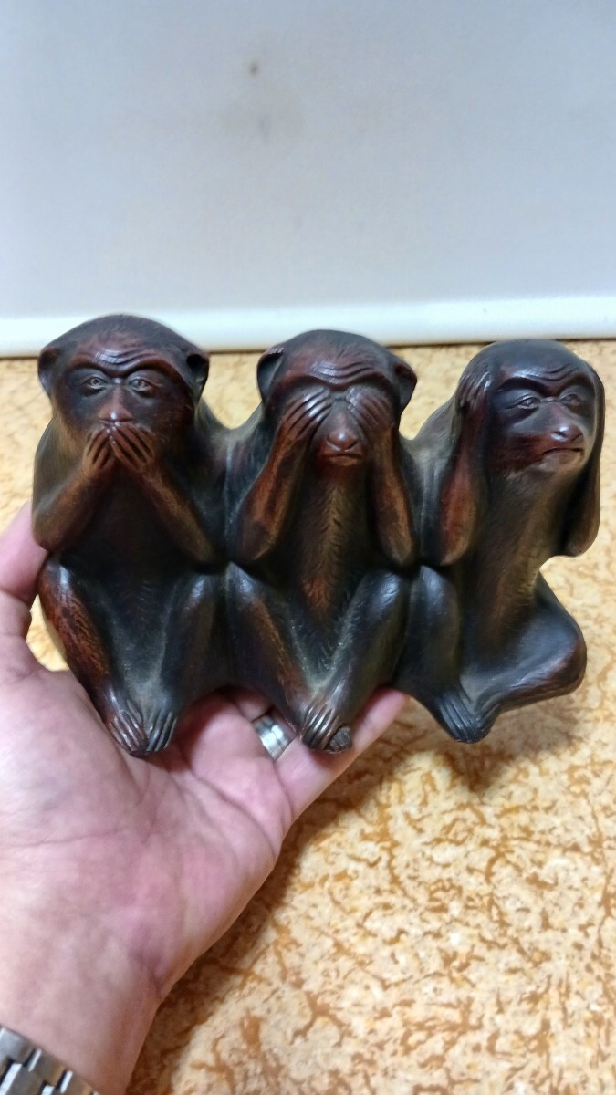 時代物 備前焼 三猿 置物 見ざる聞かざる言わざる 在銘 明治大正期 箱