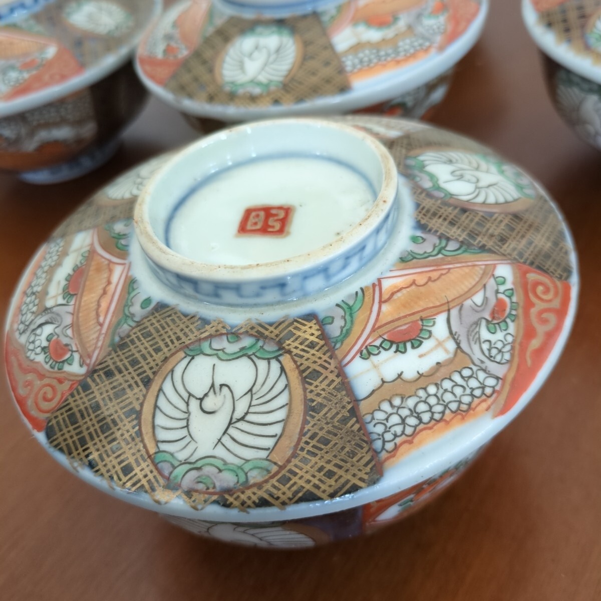 骨董 伊万里 蓋付き 茶碗 碗 色絵 錦手 アンティーク 5つ〜 骨董